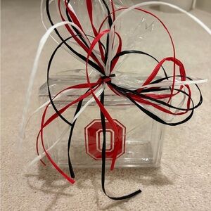 Clear Ohio State Storage Box with Red and Black Ribbon